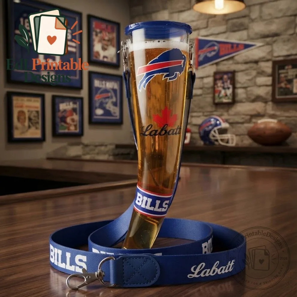 Buffalo Bills Labatt Blue Beer Horn Cup with Lanyard Collector Edition