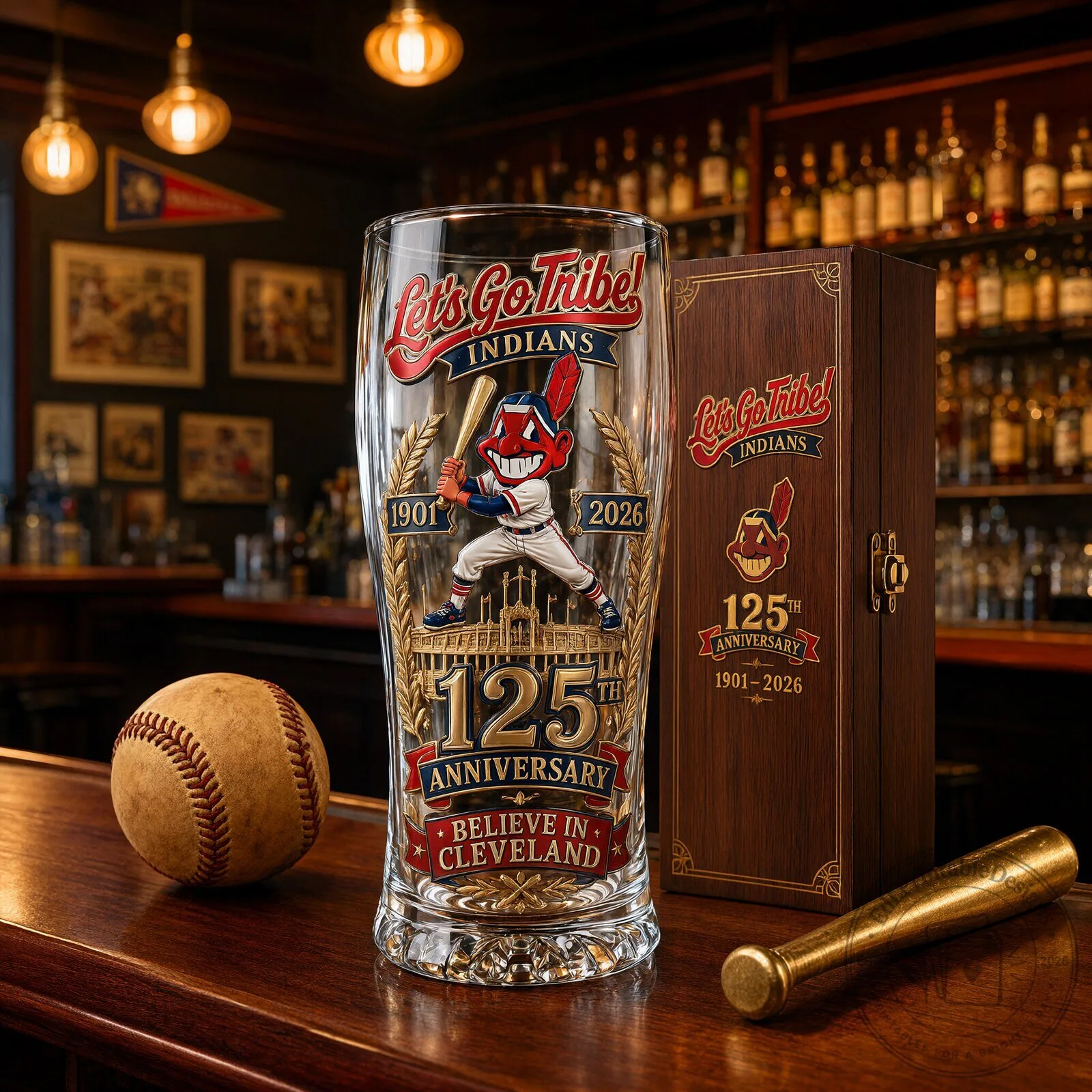 Cleveland Indians 125th Anniversary 1901-2026 Commemorative Pint Glass 3 Cleveland Indians 125th Anniversary 1901-2026 Commemorative Pint Glass
