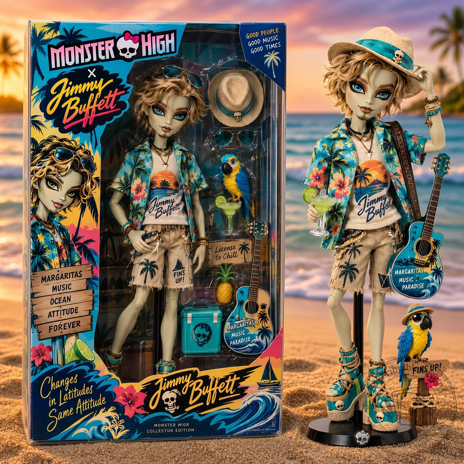 Monster High x Jimmy Buffett Collector Edition Doll Changes in Latitudes Same Attitude Beach